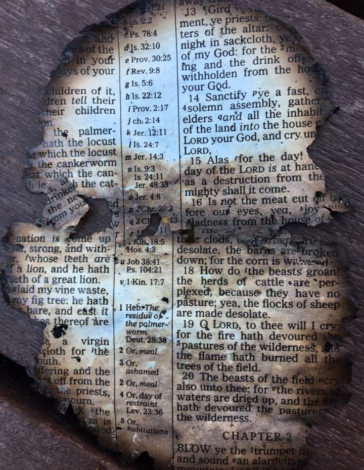 Dollywood TN Tennessee Wildfires Bible Page Burnt Joel Isaac McCord